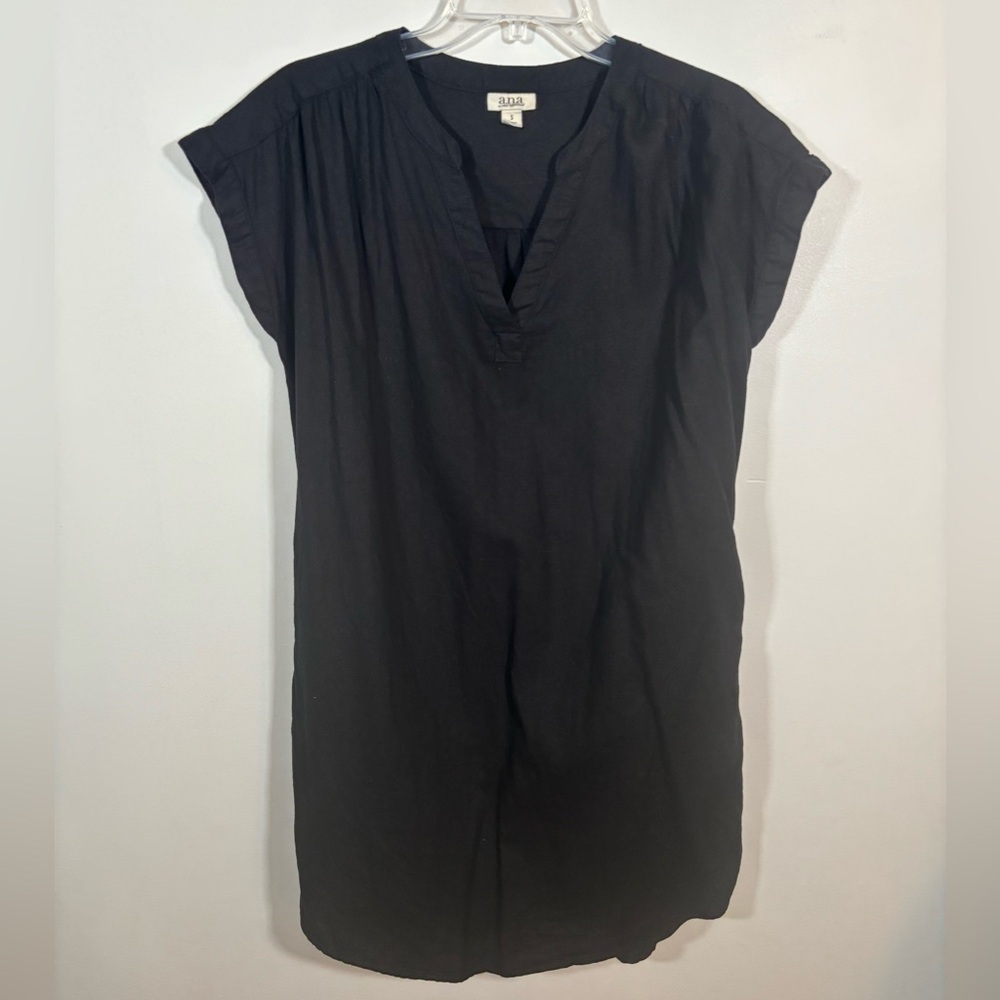 a.n.a Black Linen Blend Cap Sleeve Tunic Dress Size Small